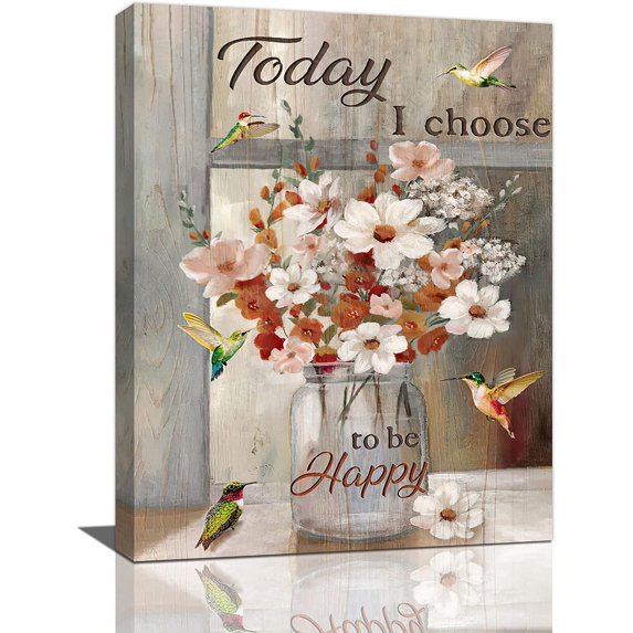 Farmhouse Flower Bathroom Wall Art Hummingbird Pictures Wall Decor Country Today I Choose Canvas Painting Print Artwork Modern Home Decor Framed for Living room Bedroom Bathroom12inX16in