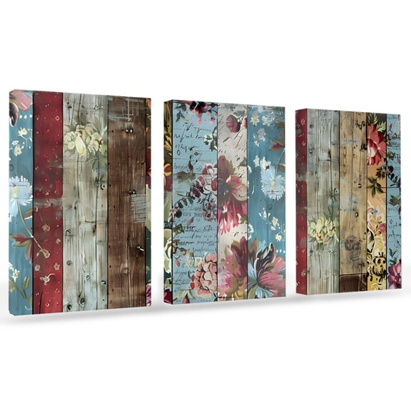 Farmhouse Flower Canvas Wall Art 3 Panels, Rustic Fall Flower Floral Wooden Framed Wall Decor Modern Artwork Prints Painting for Living Room, Bedroom, Kitchen & Cafe Decor 20" x 24"