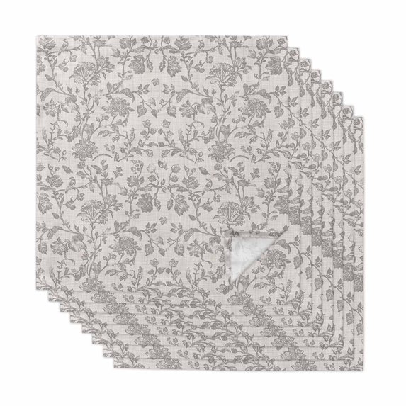 Farmhouse Flower Cloth Napkins, Botanical Vintage Grey Leaf Plant Washable and Reusable Dinner Napkins Set of 8, Table Napkin for Kitchen Party Birthday Wedding Hotel Housewarming 20"x20"