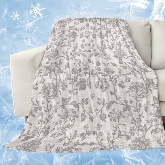 Farmhouse Flower Cooling Blanket, Lightweight Breathable Summer Throw Blanket with Double Sided Cold Effect,Botanical Vintage Grey Leaf Plant Picnic Beach Blankets Bed Sheet for Hot Sleepers 30"x40"