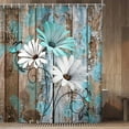 thumbnail image 1 of Farmhouse Flower Floral Shower Curtain, Rustic Blue Daisy Shower Curtain Set, Country Blue Wild Garden Plant Fabric Shower Curtain, Brown Wooden Board Bathroom Curtain, Gift for Her, 1 of 4