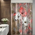 thumbnail image 1 of Farmhouse Flower Floral Shower Curtain, Rustic Red Daisy Shower Curtain Set, Country Red Wild Garden Plant Fabric Shower Curtain with Hooks, Brown Wooden Board Bathroom Curtain, 36x71 in, 1 of 6