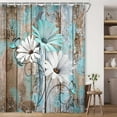 Farmhouse Flower Floral Shower Curtain, Rustic Teal Turquoise Daisy