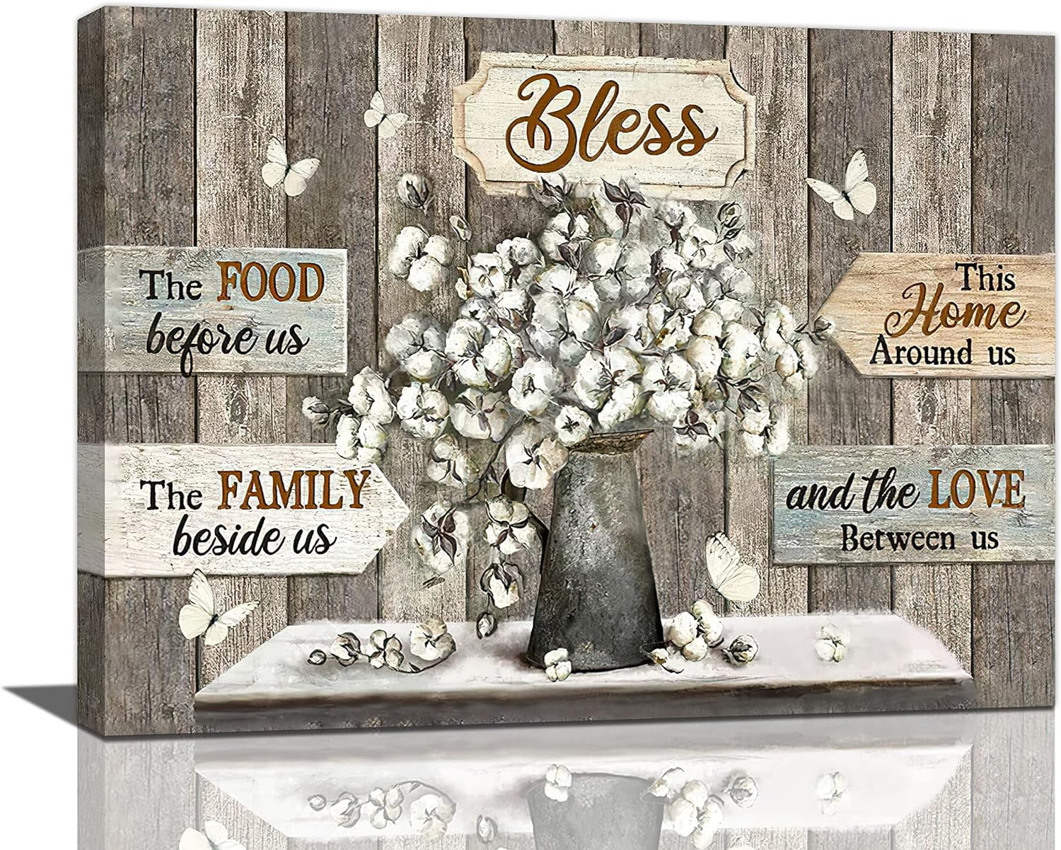 Farmhouse Flower Kitchen Decor Wall Art Rustic Farm Cotton Bless Family