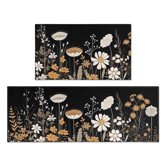 Farmhouse Flower Kitchen Rugs Set, 17x29 +17x47, Cushioned and Non-Skid, Washable for Kitchen, Living Room, Office Gift for Friends, Family