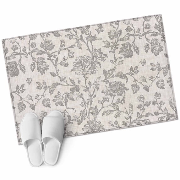 Farmhouse Flower Large Area Rugs for Bedroom Living Room, Soft Non Slip Carpet Bedside Rug, Botanical Vintage Grey Leaf Plant Rectangular Floor Cover Kitchen Accent Rug 2'x3' for Dining Room/Office