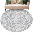 thumbnail image 1 of Farmhouse Flower Large Area Rugs for Bedroom Living Room, Soft Non Slip Carpet Bedside Rug, Botanical Vintage Light Blue Leaf Round Floor Cover Kitchen Accent Rug 6' for Dining Room/Office, 1 of 9