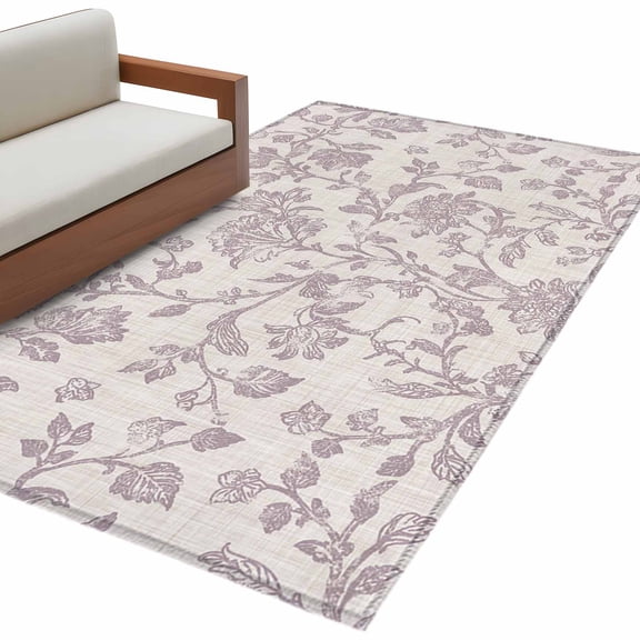 Farmhouse Flower Large Area Rugs for Bedroom Living Room, Soft Non Slip Carpet Bedside Rug, Botanical Vintage Purple Leaf Plant Rectangular Floor Cover Kitchen Accent Rug 4'x6' for Dining Room/Office