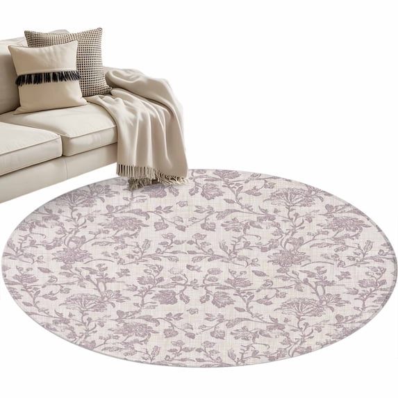 Farmhouse Flower Large Area Rugs for Bedroom Living Room, Soft Non Slip Carpet Bedside Rug, Botanical Vintage Purple Leaf Plant Round Floor Cover Kitchen Accent Rug 3.3' for Dining Room/Office