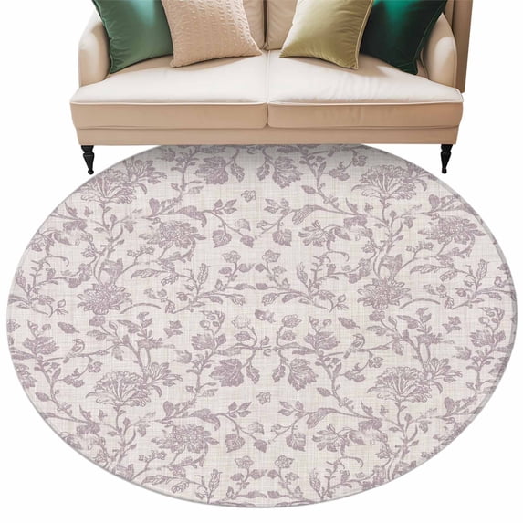 Farmhouse Flower Large Area Rugs for Bedroom Living Room, Soft Non Slip Carpet Bedside Rug, Botanical Vintage Purple Leaf Plant Round Floor Cover Kitchen Accent Rug 6' for Dining Room/Office