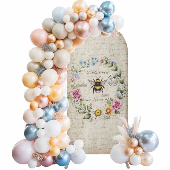Farmhouse Flower Leaf Wreath Arch Backdrop Cover Spandex Fitted Arch Cover 6FT,Arches Backdrop Stand Covers for Wedding Birthday Party Ceremony Banquet Decoration Rustic Bee Retro Letter