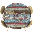 thumbnail image 1 of Farmhouse Flower Round Fitted Table Cover Rustic Fall Flower Floral Wooden Waterproof Table Cloth with Elastic Edge Wipeable Tablecloth for Picnic Camping Party Fits 55"-60" Diameter, 1 of 8