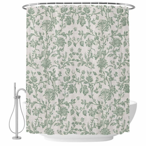 Farmhouse Flower Shower Curtain Set - Extra Long 72" x 96" Washable Bathtub Curtain with 12 Hooks, Botanical Vintage Fruit Green Leaf Waterproof Fabric Stall Shower Curtains for Bathroom Décor