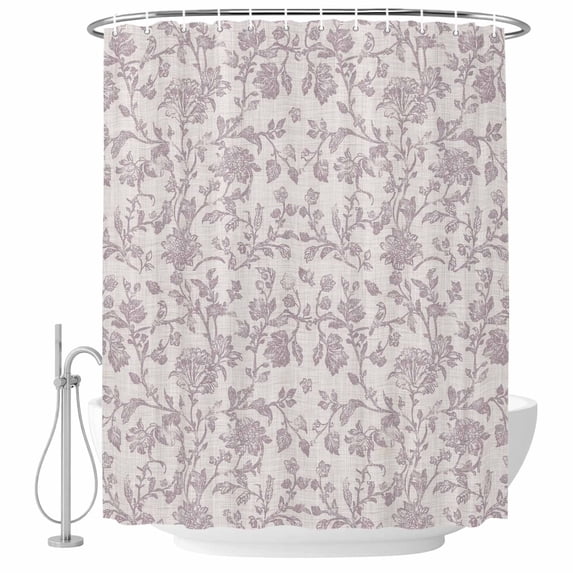Farmhouse Flower Shower Curtain Set - Extra Long 72" x 96" Washable Bathtub Curtain with 12 Hooks, Botanical Vintage Purple Leaf Plant Waterproof Fabric Stall Shower Curtains for Bathroom Décor
