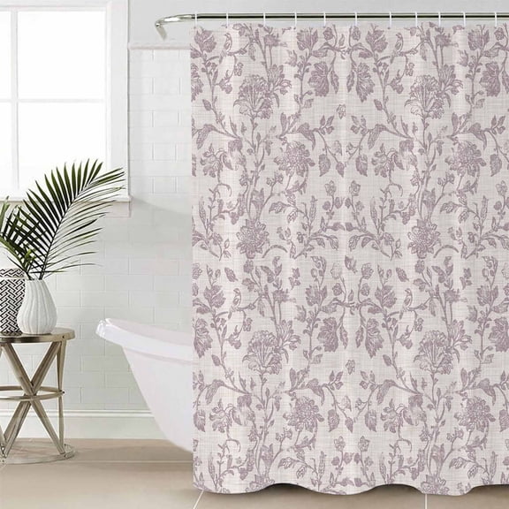 Farmhouse Flower Shower Curtain Set, Waterproof Shower Curtains for Bathroom, Botanical Vintage Purple Leaf Plant Washable Fabric Cloth Bath Curtain for Bathtub Decoration with Hooks 54x78 Inches