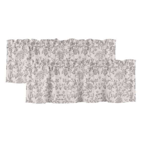 Farmhouse Flower Valances for Windows, Decorative Rod Pocket Window Valance Curtains, Botanical Vintage Grey Leaf Plant Short Curtain Drapes for Kitchen/Bathroom/Living Room, 2 Panels, 42" W x 18" L