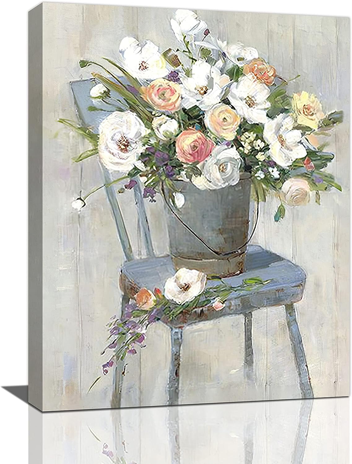 Farmhouse Flower Wall Art Country Floral Pictures Wall Decor Rustic Canvas Paintings Modern Artwork Home Decorations for Bathroom Bedroom Living Room Framed 12"x16"