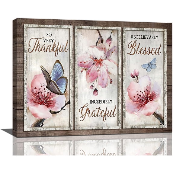 Farmhouse Flower Wall Art Pink Peach Blossom Floral Pictures Wall Decor Rustic Bathroom Canvas Painting Prints Country Artwork Home Decoration for Kitchen Bedroom Living Room 12"x16"