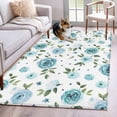 thumbnail image 1 of Farmhouse Flower Washable Area Rugs 3'x5', Country Light Blue Floral Leaf Texture Low Pile Throw Living Room Rug Non-Slip Sturdy Edge Binding Carpet for Indoor Entryway Bedside Kitchen, 1 of 9