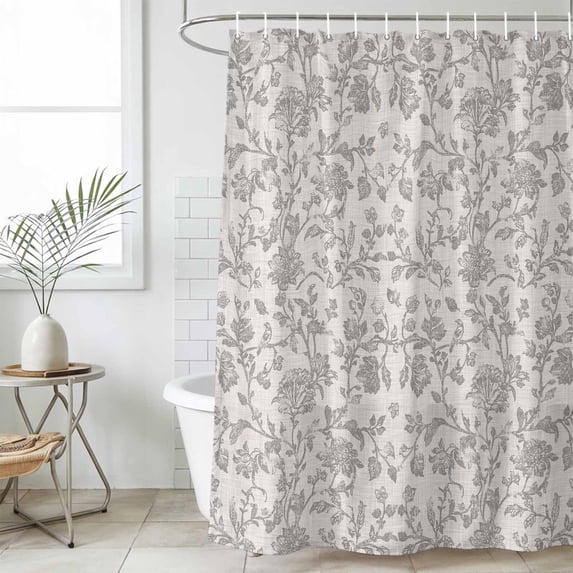 Farmhouse Flower Waterproof Fabric Shower Curtain,Botanical Vintage Grey Leaf Plant Waterproof Fabric Shower Curtain for Bathroom Curtains Bathtubs Shower Curtains with 12 Hooks Extra Long 72x84
