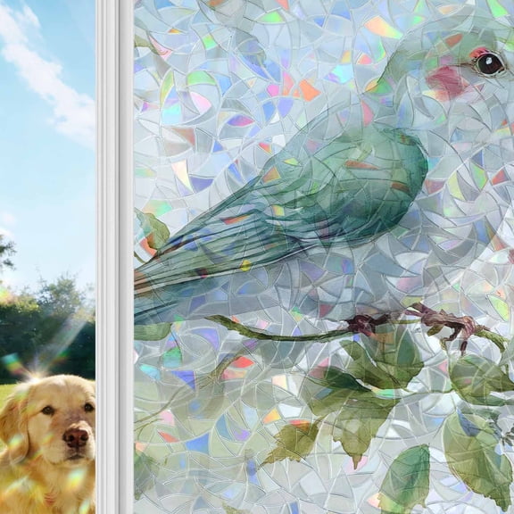 Farmhouse Flower Window Privacy Film Stain Glass,Reusable Decorative Rainbow Window Film,Country Bird Plant Spring Summer Static Cling Sun Blocking Stickers Decals Covers 23.6" x 59" (2pcs)