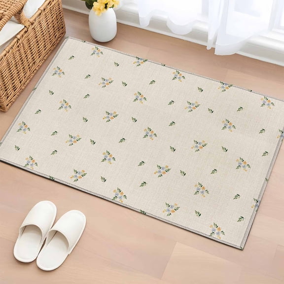 Farmhouse Flowers 2'x3' Washable Rug, Pastoral Botanical Burlap Non-Slip Soft Doormat Area Rugs for Entrance Bathroom Bedsides, Front Doormat Carpet for Kitchen Bedroom, Entryway Floor Mat