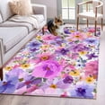 thumbnail image 1 of Farmhouse Flowers Area Rug 4'x6', Spring Watercolor Purple Pink Floral Washable Non-Slip Rugs, Low Pile Large Carpet for Living Room Bedroom Dining Room Kitchen Office Indoor Mat, 1 of 9
