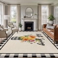 thumbnail image 1 of Farmhouse Flowers Area Rug 8x10 Washable Rug Non Slip Spring Watercolor Floral Leaf Black Plaid Large Area Rug Soft Stainresistant Indoor Floor Carpet for Living Room Bedroom Home Office Dining Room, 1 of 8