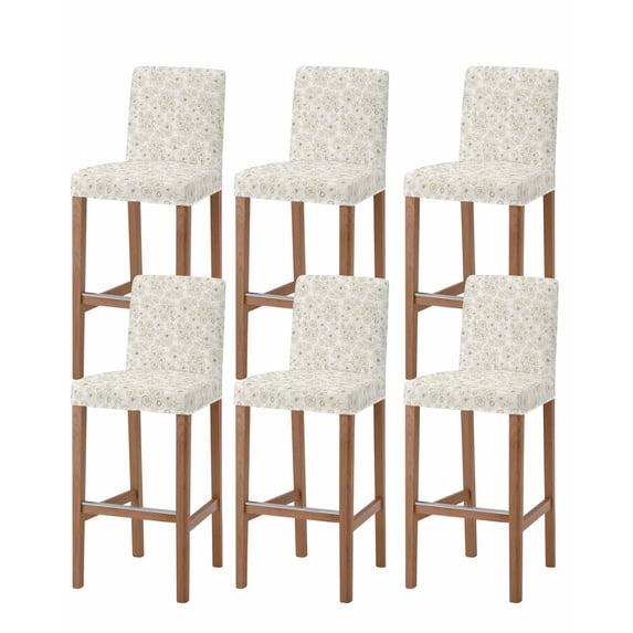 Farmhouse Flowers Bar Stool Covers Set of 6, Green Botanical Floral Patterned Stretch Washable Bar Chair Covers with Backs, Removable Pub Counter Height Chair Cover for Kitchen Dining Room Cafe