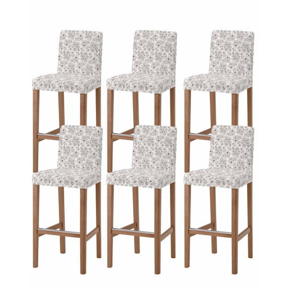 Farmhouse Flowers Bar Stool Covers Set of 6, Vintage Country Botanical Florals Stretch Washable Bar Chair Covers with Backs, Removable Pub Counter Height Chair Cover for Kitchen Dining Room Cafe