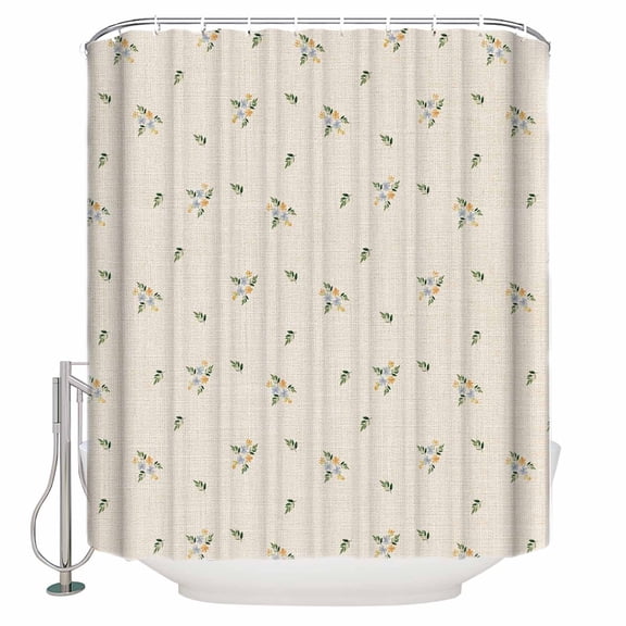 Farmhouse Flowers Bathroom Shower Curtains with 12 Hooks Polyester Waterproof Shower Curtain for Stalls and Bathtubs Pastoral Botanical Burlap Decorative Bathroom Privacy Curtain 72x72 Inches