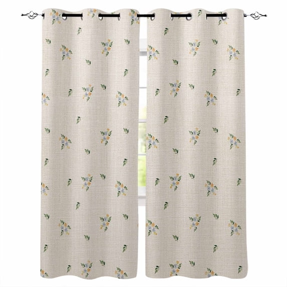 Farmhouse Flowers Blackout Curtains for Bedroom Living Room Darkening Curtains 54 Inch Long Pastoral Botanical Burlap Short Curtain for Small Window Treatment Insulated Grommet Drapes 52"x54"x2