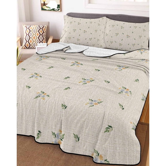 Farmhouse Flowers Full Size Down Alternative Comforter, Lightweight Comforter Quilt Bedding Set with Pillow Shams Pastoral Botanical Burlap All Seasons Bed Comforter Duvet Insert 78"x90"