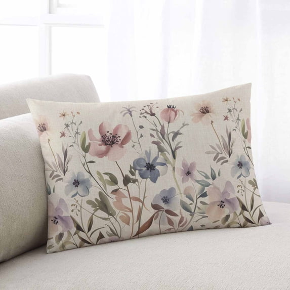 Farmhouse Flowers King Size Pillow Cover, Pillowcase Protectors with Zipper, Breathable Decorative Throw Pillow Case Cover, Retro Watercolor Floral Herbs Plants Pillow Shams for Couch Sofa 20x36Inch
