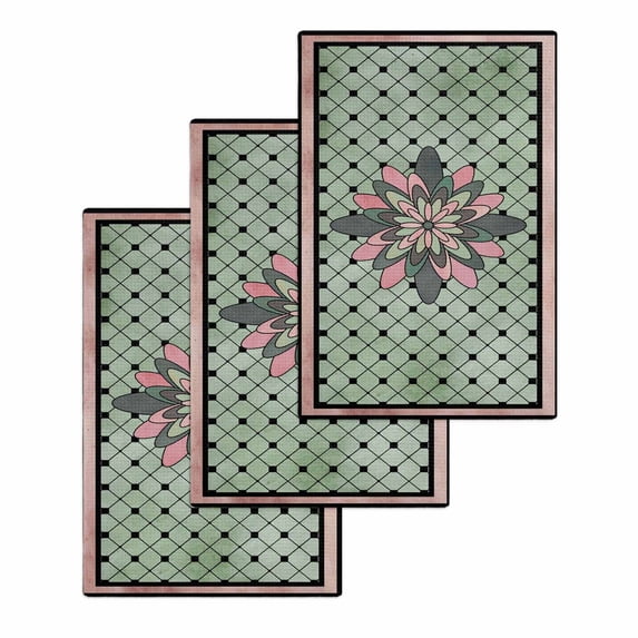 Farmhouse Flowers Kitchen Dish Towels for Drying Dishes Set of 3, Ethnic Retro Abstract Pattern Lattice Waffle Weave Microfiber Hand Tea Bathroom Towels Quick Dry & Absorbent Towel 15.7x23.6