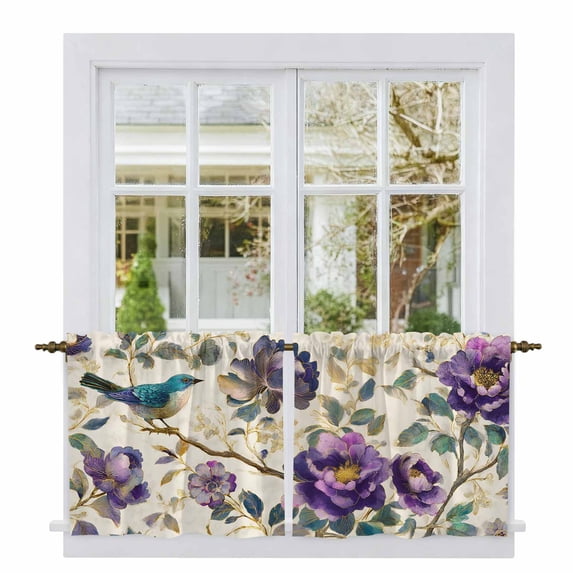 Cafe Small Window Farmhouse Flowers Kitchen Tier Curtains 24 Inch Long 2 Panel Set,Rod ...