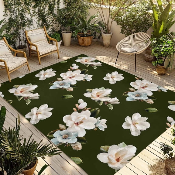 Farmhouse Flowers Outdoor Rug 3x5 Ft - Reversible Patio Rug Outdoor Camping Rugs, Modern Abstract Country Chic Floral Leaf Indoor Outdoor Area Rugs, Non-Slip Outdoor Carpet Runner for Deck/Porch