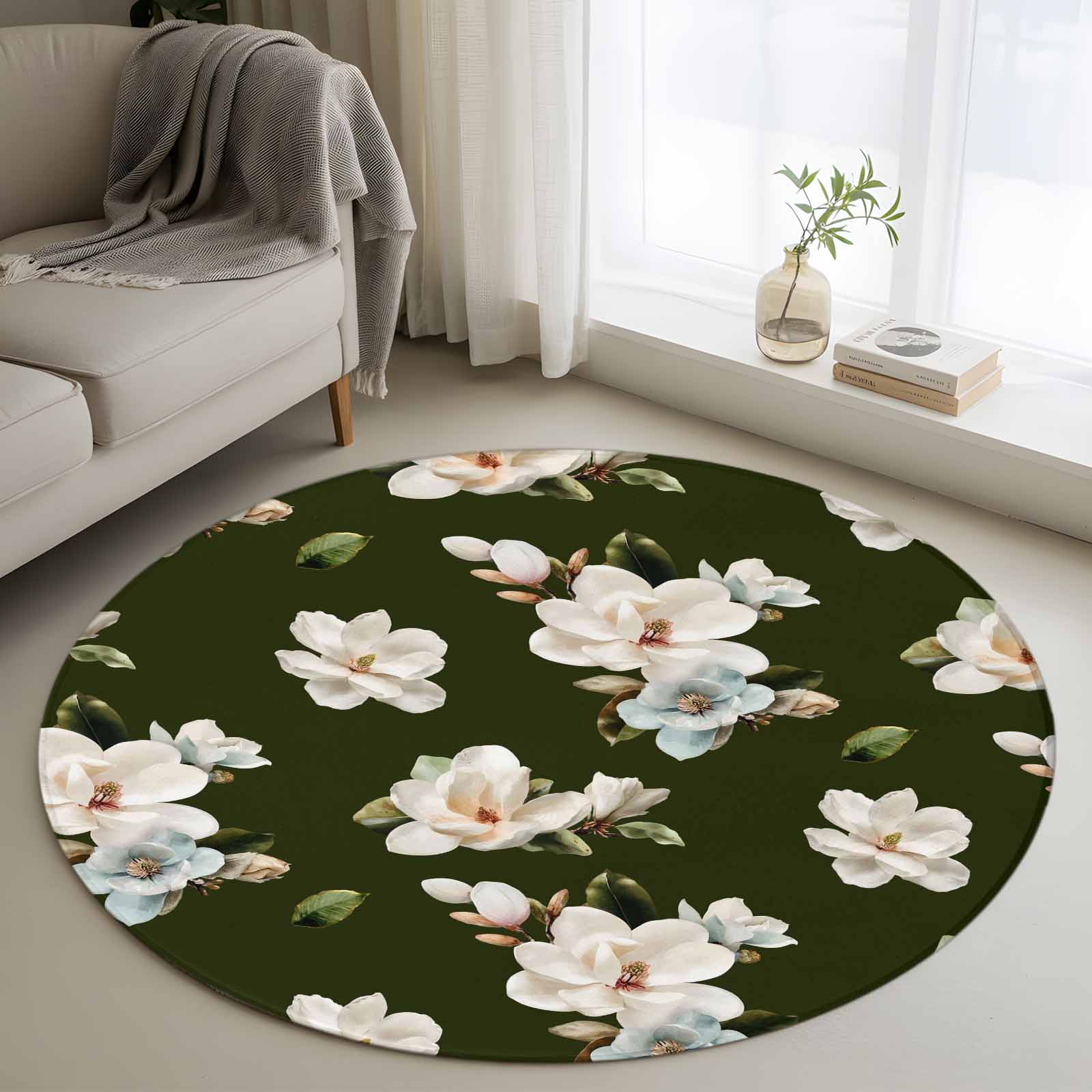 Farmhouse Flowers Round Rug 4ft Washable Circle Entryway Rugs Non Slip ...