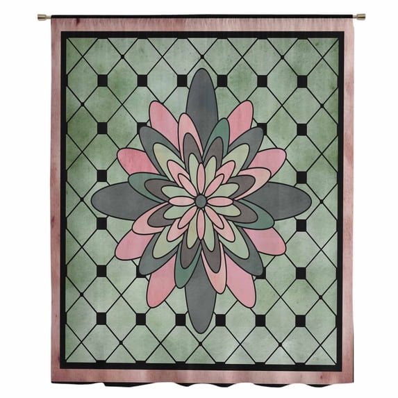 Farmhouse Flowers Sheer Curtains 84 Inches Long, Ethnic Retro Abstract Pattern Lattice Light Filering Curtains, Breathable Simi Curtain Privacy Drapes for Living Room Bedroom Window Treatment