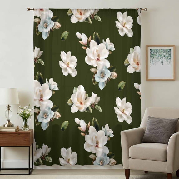 Farmhouse Flowers Sheer Curtains 84 Inches Long for Living Room, Modern Abstract Country Chic Floral Leaf Light Filtering Privacy Drapes, Breathable Semi Sheer Window Treatment for Bedroom