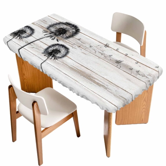 Farmhouse Flowers Table Cloths for 3 Foot Rectangle Tables, Retro Rustic Wild Floral Wooden Grian Patio Waterproof Elastic Fitted Tablecloths, Washable Rectangular Table Cover for Camping