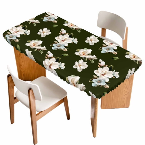 Farmhouse Flowers Table Cloths for 4 Foot Rectangle Tables, Modern Abstract Country Chic Floral Leaf Patio Waterproof Elastic Fitted Tablecloths, Washable Rectangular Table Cover for Camping