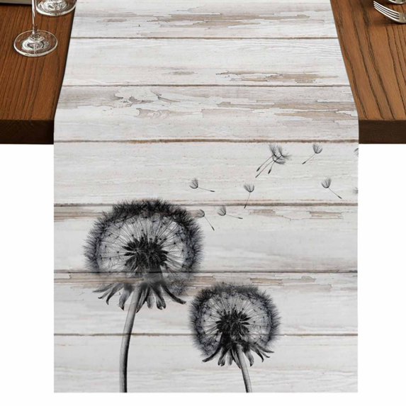 Farmhouse Flowers Table Runner 120 Inches Long,Retro Rustic Wild Floral Wooden Grian Cotton Linen Table Runners Dresser Scarves,Fabric Tabletop Scarf Furniture Cover for Home Dinner Party 13"x120"