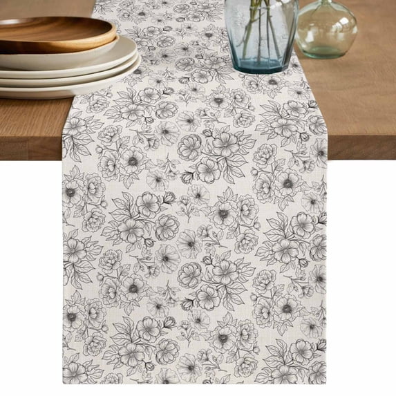 Farmhouse Flowers Table Runner 90 Inches, Vintage Country Botanical Florals Bed Runner Dresser Scarves Tabletop for Indoor Outdoor Parties/Ceremony/Banquet, 13" x 90"