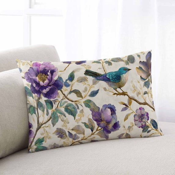 Farmhouse Flowers Throw Pillow Covers, Country Spring Floral Branches Birds Soft Breathable Pillow Cases with Invisible Zipper, Queen Size Pillowcases for Couch Bed Sofa Chair 20x30 Inches