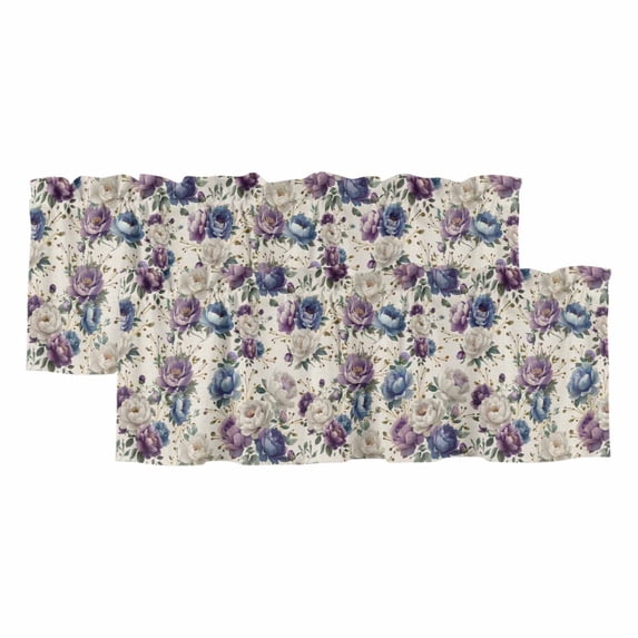 Farmhouse Flowers Valances for Windows, Decorative Rod Pocket Window Valance Curtains, Botanical Purple Blue Floral Plants Short Curtain Drapes for Kitchen/Living Room, 2 Panels, 60" W x 18" L