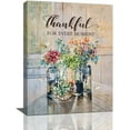 thumbnail image 1 of Farmhouse Flowers Wall Art Floral in Mason Vase Pictures Wall Decor Thankful Quotes Canvas Painting Prints Rustic Butterfly Artwork for Bathroom Dining Room Kitchen Bedroom Living Room 12"x16", 1 of 6