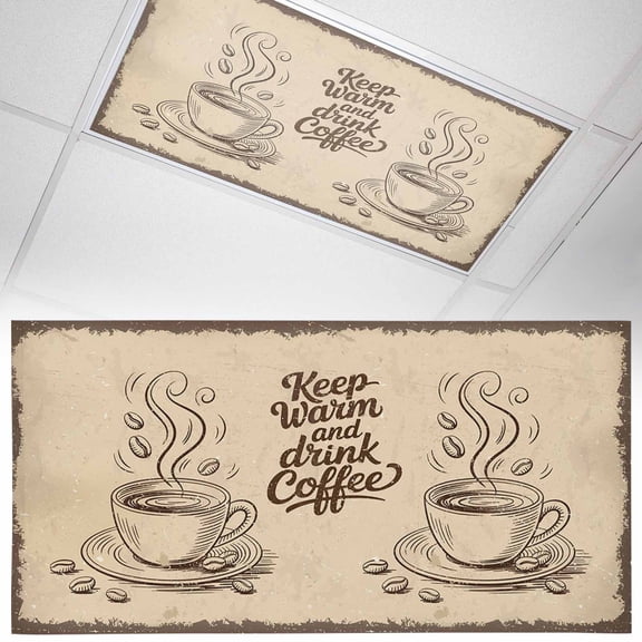 Farmhouse Fluorescent Light Covers Keep Warm And Drink Coffee Vintage Mottled Brown Magnetic Light Filters Ceiling Lighting Panel Shade for Classroom Office Home 2 x 4 ft, 1 Pack