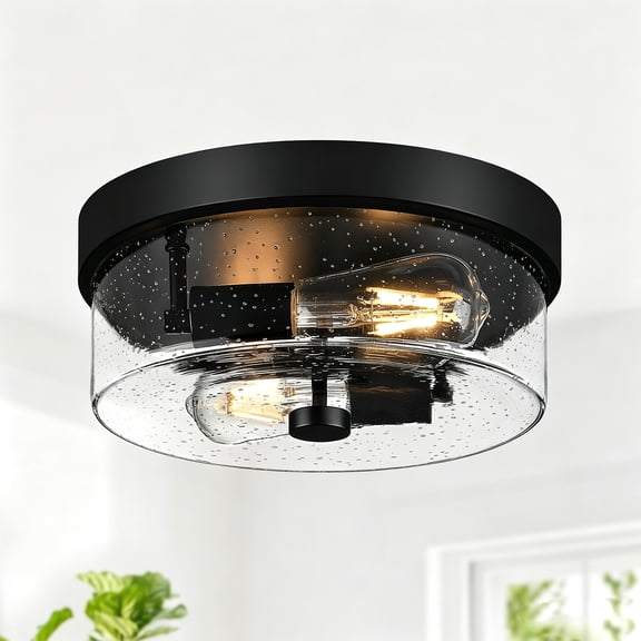 Farmhouse Flush Mount Ceiling Light, 2-Light Matte Black Rustic Iron Square Ceiling Fixture, Farmhouse Ceiling Decor for Hallways, Kitchens, Living Rooms. E26 Base