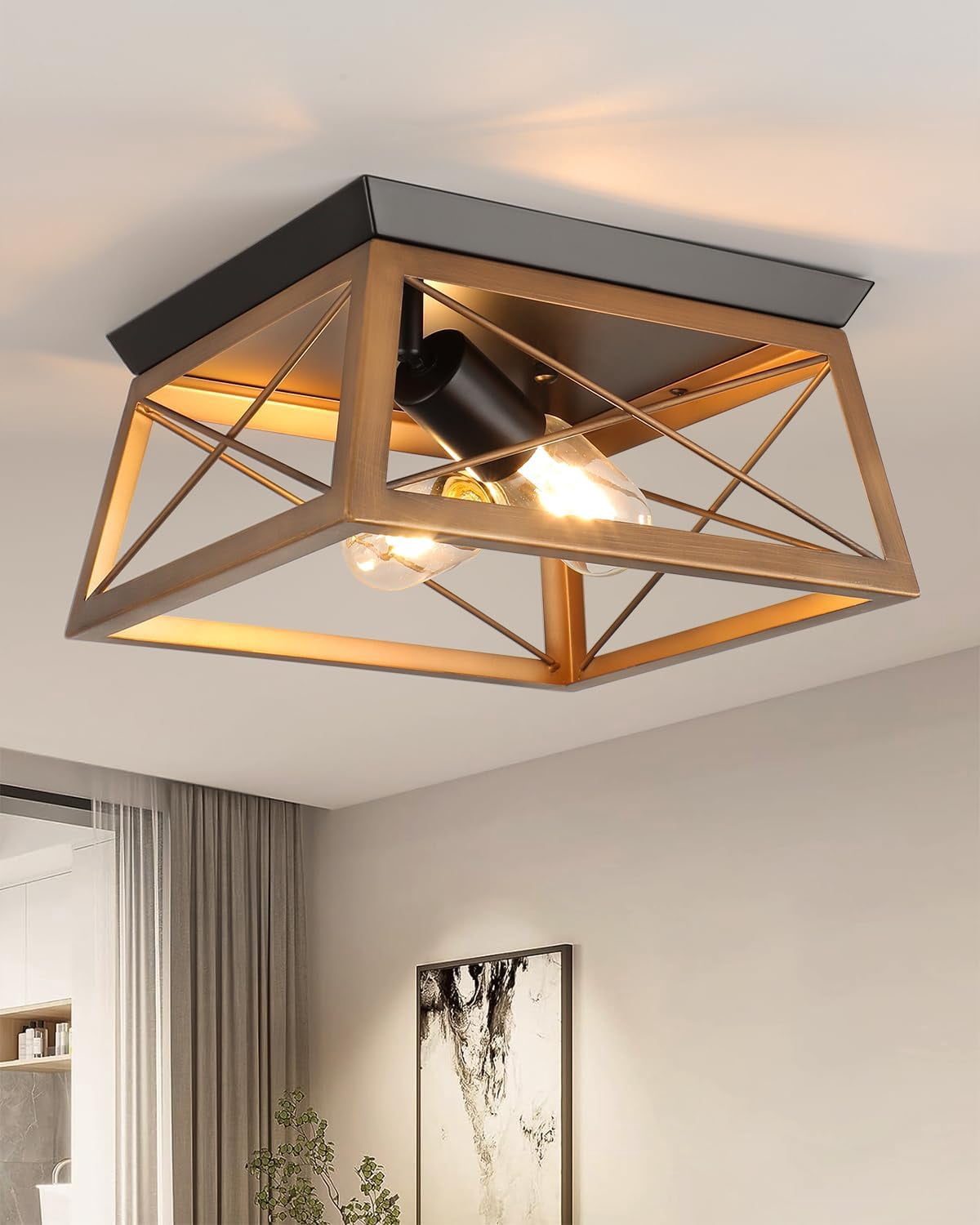 Farmhouse Flush Mount Ceiling Light Bronze Rustic Ceiling Light ...